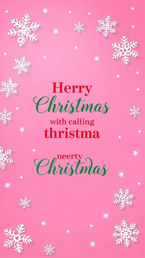 A pink background with Christmas quotes and decorative snowflakes.